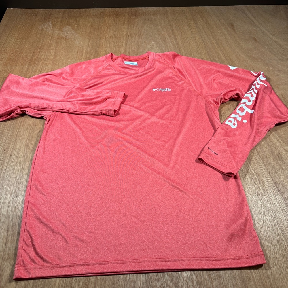 Columbia PFG Long Sleeve Shirt Mens Medium Coral Orange Fishing Hiking UPF Sun
